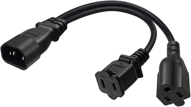 TEWOXIN IEC C14 to NEMA 1-15R + 5-15R Y Splitter Power Cord, Computer Power Extension Cord, AC Extension Cable for Network Equipment(1FT/0.3M) - Image 1
